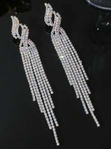 1 对奢华闪亮长流苏耳环，时尚女士 - AB白 - 查看 3