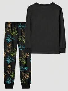 男童恐龙印花紧身长袖上衣和裤子睡衣套装，2 件/套 - 彩色 - 查看 3