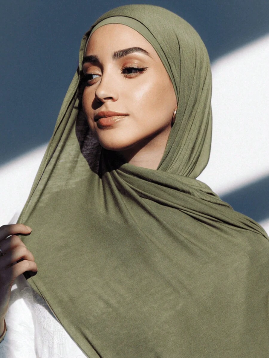 Bộ 2 chiếc/bộ Jersey Hijab & Khăn trùm đầu, Vải Modal mềm mại thoáng khí màu trơn, 1 mũ Hijab kiểu ống + 1 khăn quàng cổ Modal mỏng, Che chắn bảo vệ khi sử dụng hàng ngày - Lá thông xanh - Xem 1
