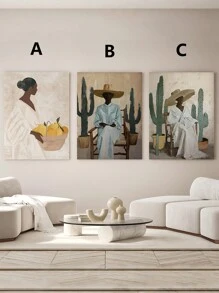 1/3 szt. Nieoprawione płótno plakat ścienny przedstawiający eleganckie afrykańskie postacie: kobietę z koszem owoców i dwie siedzące kobiety w środowisku pustynnym z kaktusem