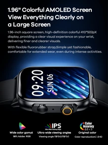 REMAX Remax Smart Watch With 1.96 Inch Colorful AMOLED Screen,Multiple Built-In Watch Faces, Curved Surface Full Fit Touch Screen,Supports Multiple Languages,Compatible With Iphone/Android/Ios,Make/Receive Calls,With Call Functionality, Message Notification, Heart Rate, Sleep Tracking, Pedometer, Sport Modes,  Considerate Gift For Men, Women, Friends, Birthdays