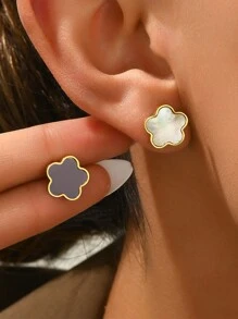 1 对 S925 纯银精致优雅四叶草耳钉女士精美珠宝派对礼物生日礼物日常佩戴