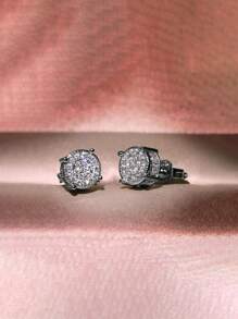 1 Pair Elegant Cubic Zirconia Stud Earrings, Suitable For Women, Ideal For Weddings, Engagements, Anniversaries, Parties, Valentine's Day, And As A Gift For Mothers And Mother's Day - Silver - View 9