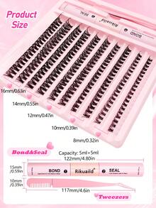 200 件 50P 睫毛簇套装 3 合 1 DIY 睫毛延长套装单根睫毛簇套装混合长度 8-16 毫米蓬松柔软自然 D 卷睫毛簇带睫毛粘合剂和密封剂和镊子化妆工具 - 彩色 - 查看 7