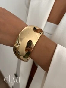 1 件复古简约欧美风格夸张时尚金属袖口手链，女式宽袖口厚金手镯，可调节袖口腕带，低调朋克纯色珠宝，适合日常佩戴和多场合装饰性手链礼物 - 金黃色 - 查看 8
