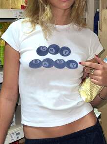 女式夏季休闲时尚舒适 Y2K 辣妹街头风格哭泣婴儿印花圆领短袖短款修身纯色印花 T 恤上衣夏季服装可爱夏季上衣 Y2k 上衣图案 T 恤女款