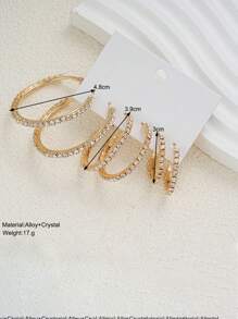 6pcs/12pcs Sets Of Minimalist Elegant Delicate Luxury Earrings, Small & Large Rhinestone-Encrusted Hoop Earrings