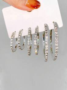 6pcs/12pcs Sets Of Minimalist Elegant Delicate Luxury Earrings, Small & Large Rhinestone-Encrusted Hoop Earrings
