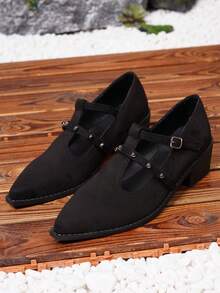 Giày cao gót Mary Jane phong cách Pháp dành cho nữ có quai chéo đàn hồi, giày cao gót mũi nhọn màu đen, da lộn retro - màu đen - Xem 6