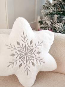 1pc Christmas Faux Fur Silver Asymmetrical Snowflake Embroidered Throw Pillow Cover, Suitable For Indoor Decor, Christmas Decorative Cushion Cover, Pillow Insert Not Included