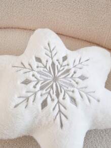 1pc Christmas Faux Fur Silver Asymmetrical Snowflake Embroidered Throw Pillow Cover, Suitable For Indoor Decor, Christmas Decorative Cushion Cover, Pillow Insert Not Included
