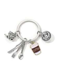 1 件创意刀叉勺下午茶/西餐用具钥匙扣，蛋糕/咖啡店/甜品店厨师钥匙圈挂件 - 彩色 - 查看 4