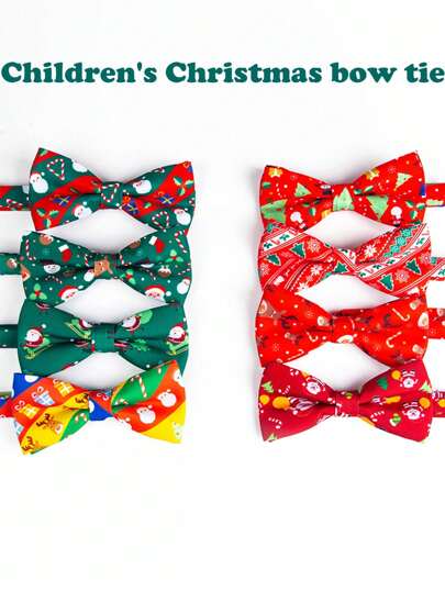 Christmas Bow Tie For Kids & Teenagers, Colorful Print Santa Bowtie, Holiday Decor Necktie
