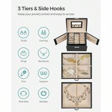 SONGMICS 3-Tier Jewelry Box, Travel Jewelry Case With Handle, 2 Drawers, Lockable Jewelry Organizer With Mirror, Jewelry Storage, Modern Style - 黑色 - 查看 4