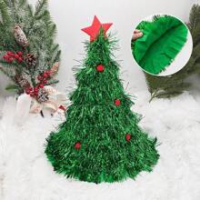 5pcs/Set Colorful Tinsel Pom Pom Santa Hats, Christmas Tree Shaped Creative Design In Green, Silver, Red, Vibrant Colors For Holiday Atmosphere & Photo Props