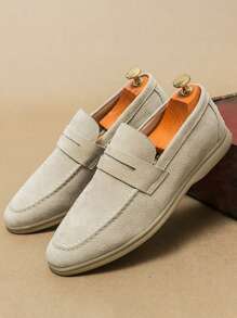 Luxury Men's Slip-On Penny Loafers, Faux Suede Casual Shoes, Soft, Comfortable, Breathable, Non-Slip, Wear-Resistant Sole, Fashionable, Elegant, Gentleman, Suitable For Suits, Graduation, Business, Party, Weddings, Spring/Summer/Autumn. Size Runs Large, Recommend Ordering One Size Down.