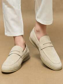 Luxury Men's Slip-On Penny Loafers, Faux Suede Casual Shoes, Soft, Comfortable, Breathable, Non-Slip, Wear-Resistant Sole, Fashionable, Elegant, Gentleman, Suitable For Suits, Graduation, Business, Party, Weddings, Spring/Summer/Autumn. Size Runs Large, Recommend Ordering One Size Down.