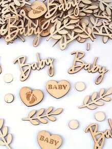 100pcs Random Wooden Confetti Decor For Baby Shower Party, Alphabet Letter Growth Photo Props