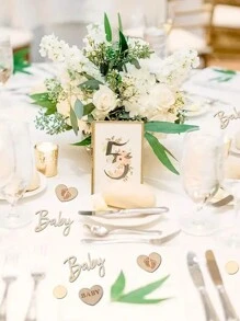 100pcs Random Wooden Confetti Decor For Baby Shower Party, Alphabet Letter Growth Photo Props