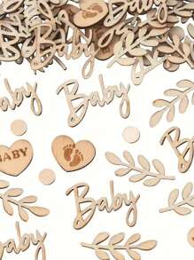 100pcs Random Wooden Confetti Decor For Baby Shower Party, Alphabet Letter Growth Photo Props