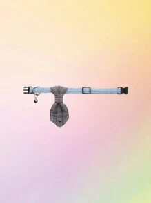 PINCOOL Adjustable Small Dog Collar With Bells, Necktie & Leash Ring For Walking, Cute Design Suitable For Small Pets - Grey - View 3