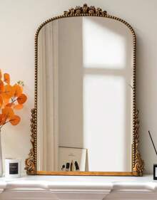 Vintage Baroque Arch Wall Mirror, Antique-Gold Mirrors For Wall Decor 39'' X 28'' Large Accent Mirror Decorative For Living Room Entryway Powder Room - Gold - View 1