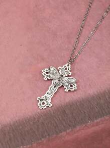 Dây chuyền mặt thép không gỉ họa tiết đầu lâu bướm & bướm đêm phong cách Gothic cổ điển, Y2K - Bạc - Xem 5