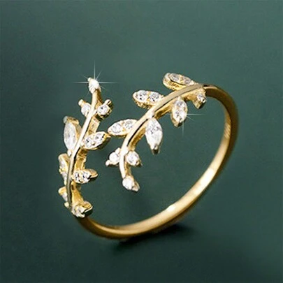 1 pièce Bague ajustable avec feuille en cubic zirconia cubique, convient pour les bijoux de fête et les cadeaux d'anniversaire, ados