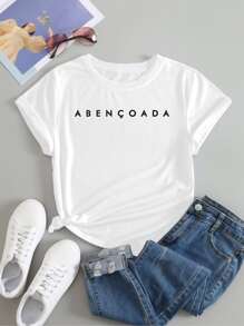 Women's Basic T-Shirt Blessed Print Short Sleeve Comfortable Lightweight - 白色 - 查看 1