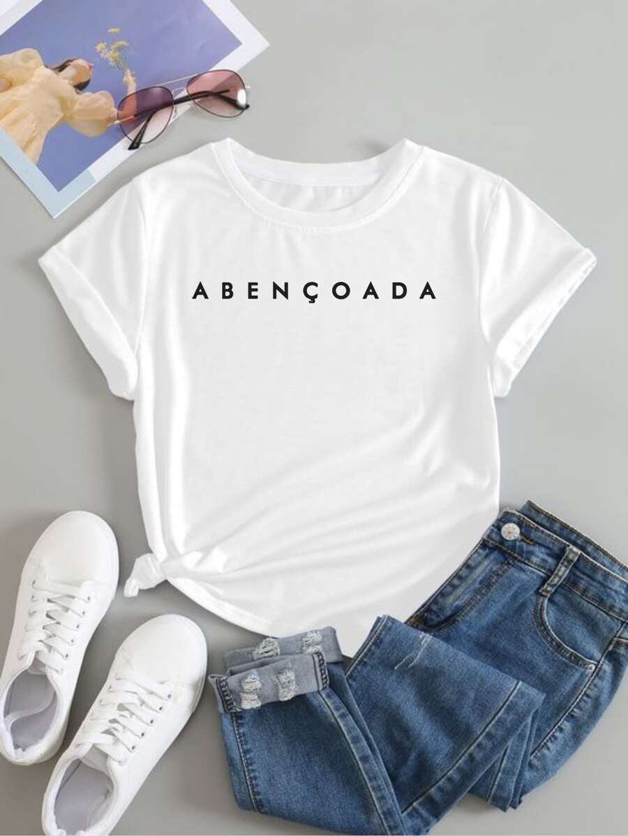 Women's Basic T-Shirt Blessed Print Short Sleeve Comfortable Lightweight - 白色 - 查看 1