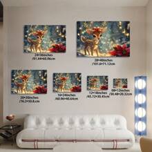 1 Pc Unique Wrapped Wooden Frame Canvas Poster, Christmas Reindeer Canvas Wall Art Poster Seasonal Deer With Bow And Holly Decoration, Festive Wall Decor For Home, Bedroom, Living Room, Bathroom, Hotel, Cafe, Office - 8*12inch/20*30cm có khung - Xem 5