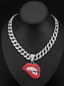 1pc European And American Men's Alloy Full Diamond Red Lips Pendant Necklace, Sexy Big Red Lips Jewelry Chain For Festival Parties - Sexy Lips Pendant Necklace - View 2