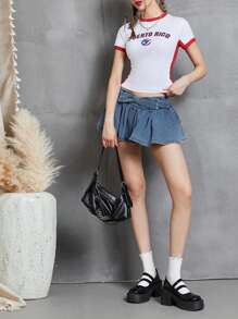 Women Summer Basic T-Shirt Casual Letter Print Short Sleeve Tops Pullovers For Streetwear Aesthetic Grunge Clothes - 白色 - 查看 4