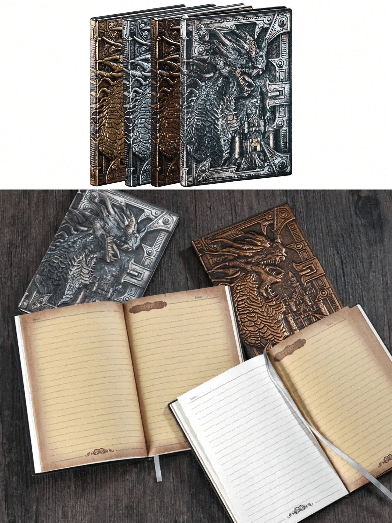 1 件，龙皮日记本龙皮笔记本压花皮革日记本复古书写笔记本仿古日记记事本 A5 压花书写精装行政日记本适合商务女性男性 - 彩色 - 查看 1