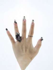 2 chiếc nhẫn xếp chồng tinh tế - Bộ cô dâu đính đá Zirconia màu nước khảm, tùy chọn màu tím/xanh lam, hoàn hảo cho trang phục hàng ngày và trang trí Halloween, phụ kiện thanh lịch cho phụ nữ - Nhiều màu - Xem 2