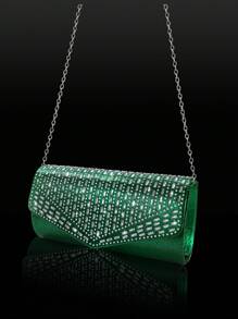 Sparkling Luxury Crystal Decorated Women's Evening Clutch, Matching Crystal Bracelet, Necklace, Earrings Set, Fashionable Elegant Shoulder Bag And Chain Crossbody Bag, Suitable For Party Girls, Ladies, Brides, Perfect For Parties, Weddings, Balls, Galas. Best New Year And Valentine's Day Gift Set. Tready Party Bag, Perfectly Suitable For Parties, Weddings, Balls, Galas. - Green - View 4