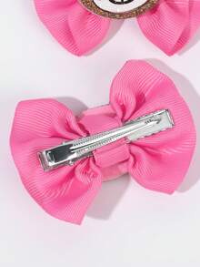 2 件装女童可爱熊发饰闪光罗缎丝带蝴蝶结鳄鱼夹配小熊幼儿女孩辫子蝴蝶结夹秋冬发夹儿童发饰 - 彩色 - 查看 3