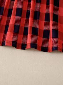 Girls' Christmas Cartoon Print Plaid Patchwork Princess Dress With Long Sleeves And Flared Skirt, Autumn/Winter