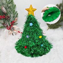 5pcs/Set Colorful Tinsel Pom Pom Santa Hats, Christmas Tree Shaped Creative Design In Green, Silver, Red, Vibrant Colors For Holiday Atmosphere & Photo Props