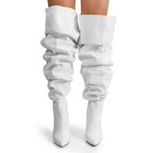 Over The Knee Wide Calf Slouchy Chunky Heel Boots - 白色 - 查看 4