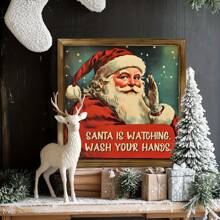 1pc Biển gỗ cổ điển "Ông già Noel vui nhộn đang theo dõi" - Trang trí phòng tắm mộc mạc cho gia đình & quán cà phê, Tranh tường bằng vải canvas, Quà tặng Giáng sinh Lễ Tạ ơn - Nhiều màu - Xem 10