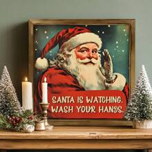 1pc Biển gỗ cổ điển "Ông già Noel vui nhộn đang theo dõi" - Trang trí phòng tắm mộc mạc cho gia đình & quán cà phê, Tranh tường bằng vải canvas, Quà tặng Giáng sinh Lễ Tạ ơn - Nhiều màu - Xem 9
