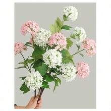 1pc Artificial Flowers, A Bunch Of Artificial Flowers With Three Flower Balls. Suitable For Wedding Ceiling Layout Simulation. Evergreen Scene Multi-Purpose, For The Scene Environment To Provide A Beautiful Atmosphere Simulation Bouquet Suitable For Home Decoration Business Occasions Office Meetings And Other Scenes - 白色 - 查看 4