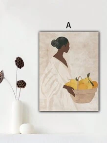 1/3 szt. Nieoprawione płótno plakat ścienny przedstawiający eleganckie afrykańskie postacie: kobietę z koszem owoców i dwie siedzące kobiety w środowisku pustynnym z kaktusem