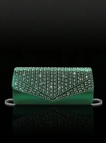 Sparkling Luxury Crystal Decorated Women's Evening Clutch, Matching Crystal Bracelet, Necklace, Earrings Set, Fashionable Elegant Shoulder Bag And Chain Crossbody Bag, Suitable For Party Girls, Ladies, Brides, Perfect For Parties, Weddings, Balls, Galas. Best New Year And Valentine's Day Gift Set. Tready Party Bag, Perfectly Suitable For Parties, Weddings, Balls, Galas. - Green - View 3