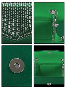 Sparkling Luxury Crystal Decorated Women's Evening Clutch, Matching Crystal Bracelet, Necklace, Earrings Set, Fashionable Elegant Shoulder Bag And Chain Crossbody Bag, Suitable For Party Girls, Ladies, Brides, Perfect For Parties, Weddings, Balls, Galas. Best New Year And Valentine's Day Gift Set. Tready Party Bag, Perfectly Suitable For Parties, Weddings, Balls, Galas. - Green - View 11