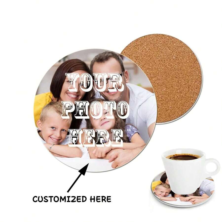2 personalisierte Keramik Untersetzer mit eigenem Foto und Text, rutschfeste runde/quadratische Getränke Untersetzer mit weicher Korkrückseite, perfekt für Kaffeetische, Esszimmertische, Einweihungsgeschenke und Heimdekoration