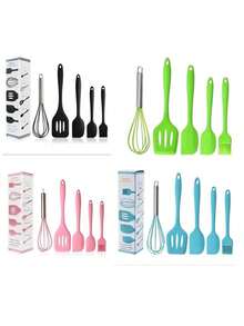 5 Piece Silicone Kitchen Kit Spoon Spatula Fue Small Spatula Brush - 黑色 - 查看 3