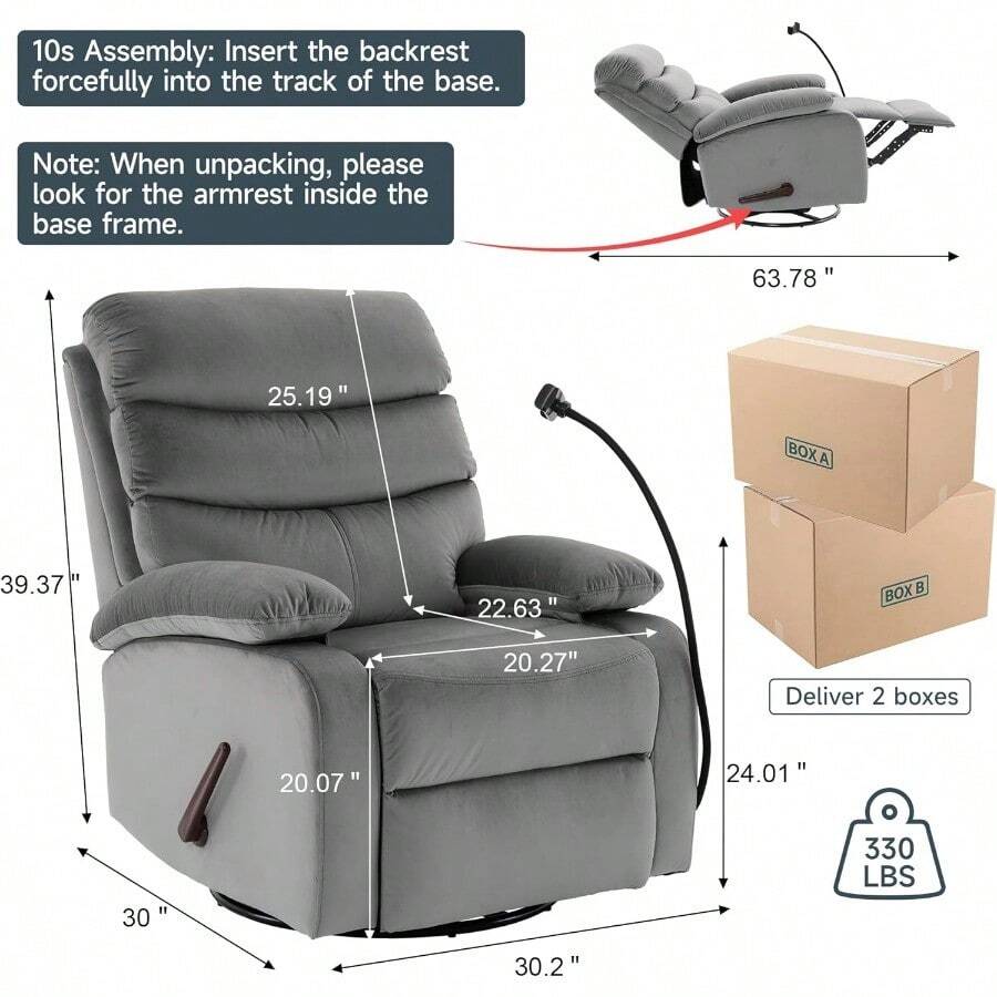 Swivel Rocker Recliner Chair For Adults, Rocking Recliner Chair, Manual