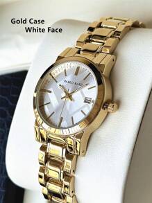 1 Stück 18K Gold Schmuck Sommer Accessoires Frauen Vintage Uhr Damen Luxus Kleid Uhr Edelstahl schwere Armband Kette Romantische Montre IPG Vergoldet Topmarke Neu AAA Qualität Elegant Hochwertig Modisches Karomuster Design